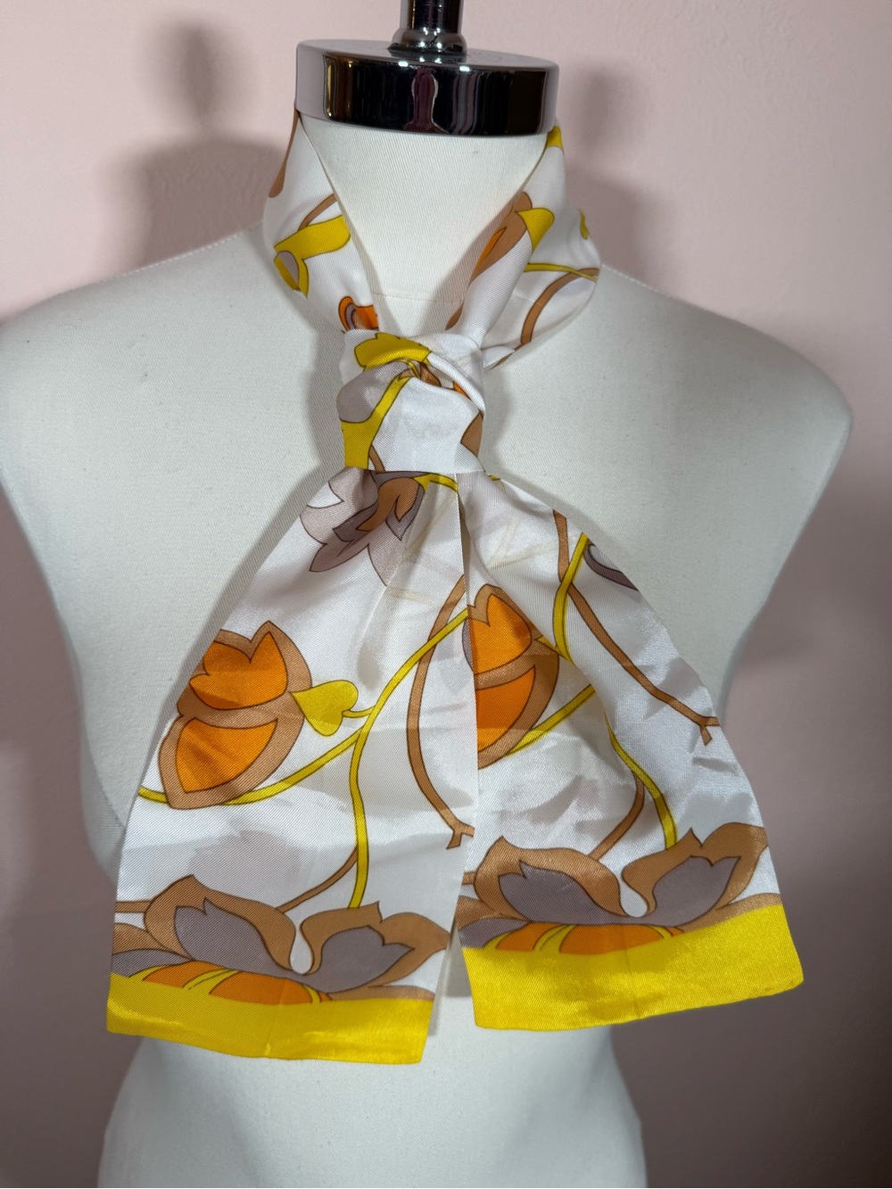Vintage 1960’s vivid wild geometric print yellow orange wide Twilly neck scarf